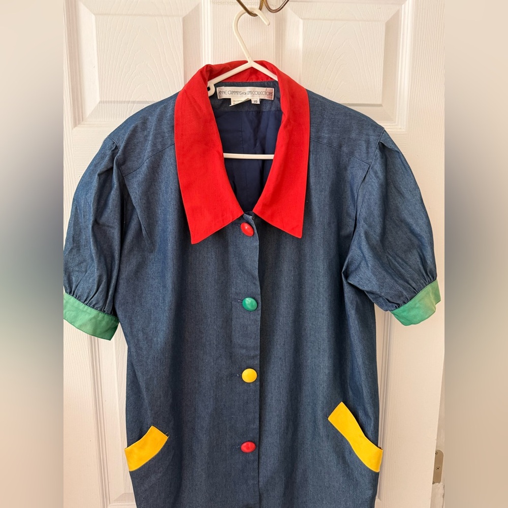 VINTAGE ANNE CRIMMINGS UMI Collections Silk Dress Multicolor with Red Collar - Picture 3 of 8